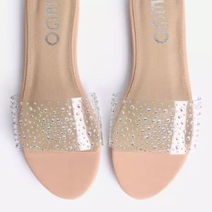 Nude Rhinestone Slides Sz 11